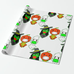 halloween face mask pumpkin scarecrow witch ghost wrapping paper