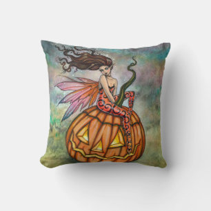 Halloween Fairy and Jack-o-Lantern Art Throw Pillow