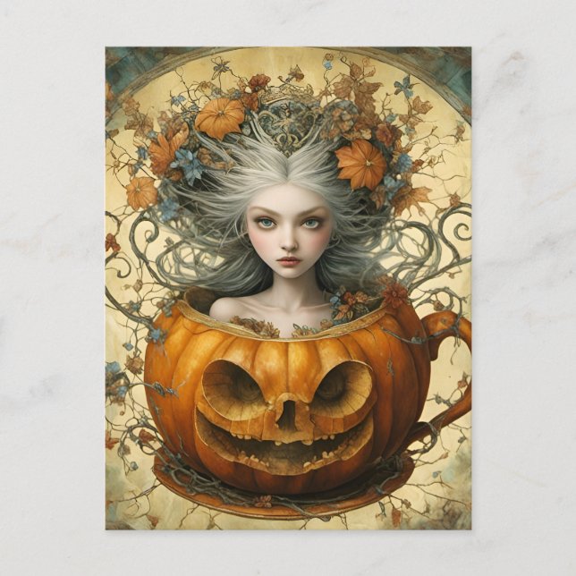 Halloween Fairy in a Teacup Postcard (Front)