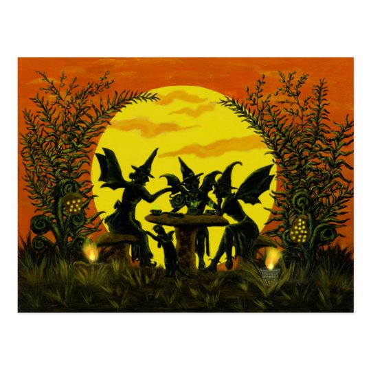 Halloween fairy witches postcard
