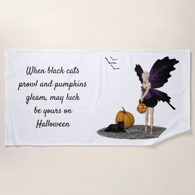 Halloween Fairy With Pumpkins Beach Towel (Front)