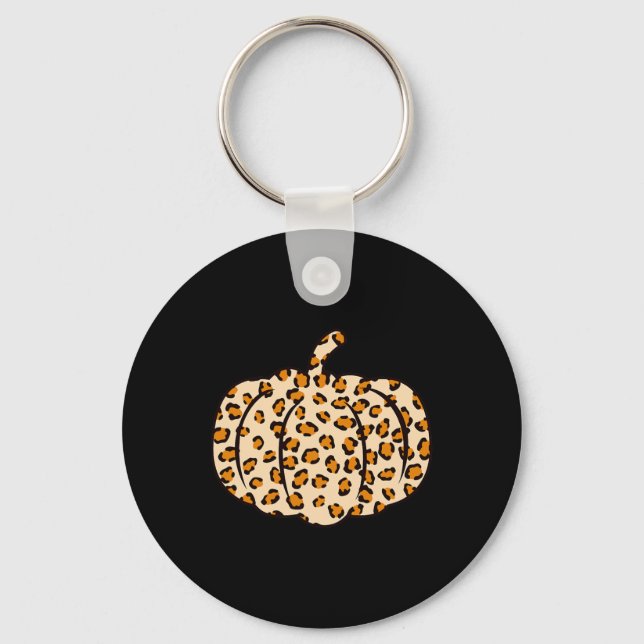 Halloween Fall animal Leopard Pumpkin  Keychain (Front)