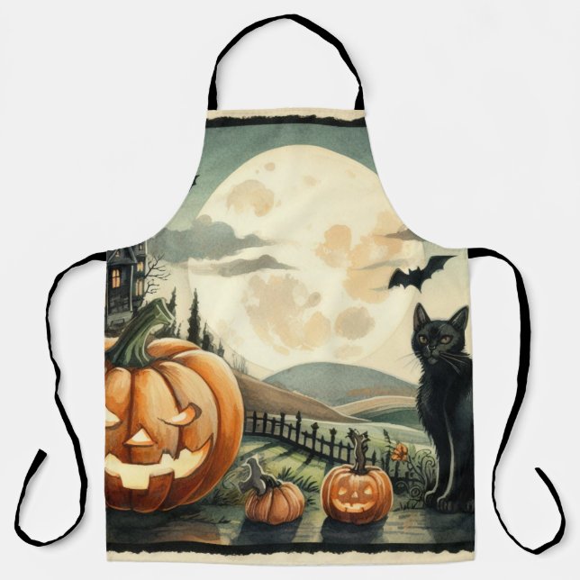 Halloween/Fall/Autumn/pumpkin/cat Apron (Front)