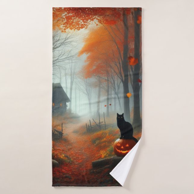 Halloween/Fall/Autumn/pumpkin/cat  Bath Towel (Bath Towel)