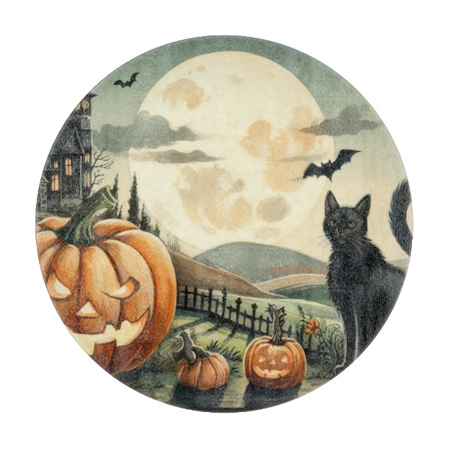Halloween/Fall/Autumn/pumpkin/cat Cutting Board (Front)