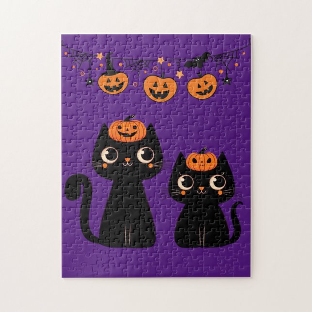 Halloween/Fall/Autumn/pumpkin/cat Jigsaw Puzzle (Vertical)