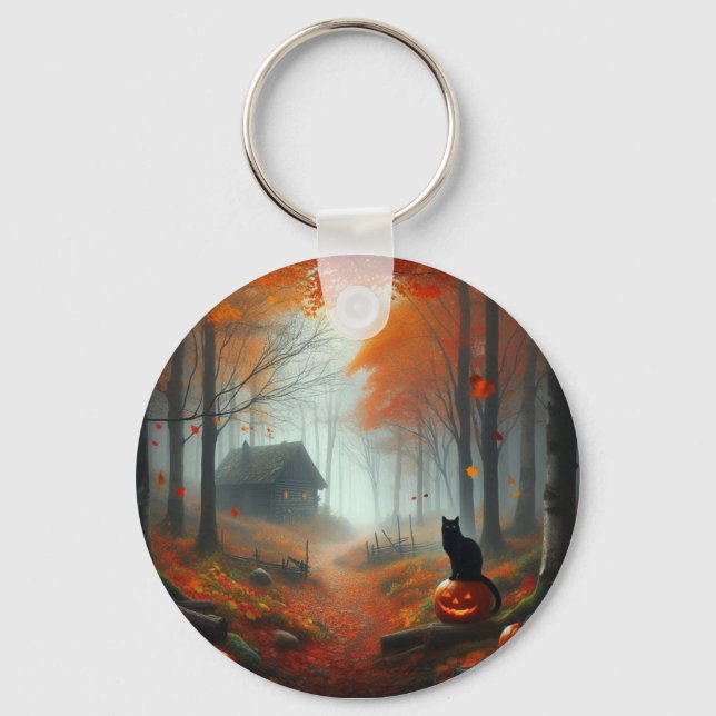 Halloween/Fall/Autumn/pumpkin/cat  Keychain (Front)