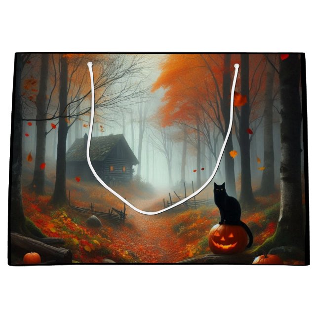 Halloween/Fall/Autumn/pumpkin/cat  Large Gift Bag (Front)