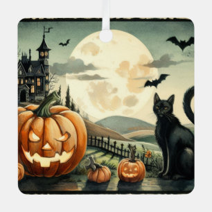 Halloween/Fall/Autumn/pumpkin/cat Metal Ornament