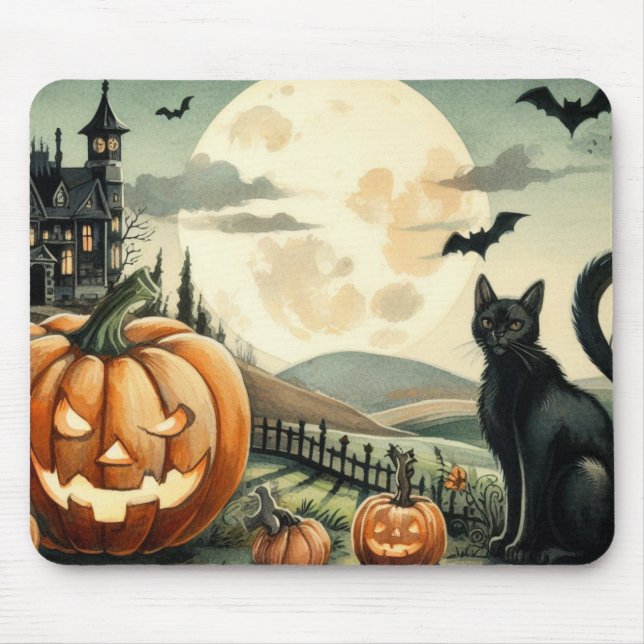 Halloween/Fall/Autumn/pumpkin/cat Mouse Pad (Front)