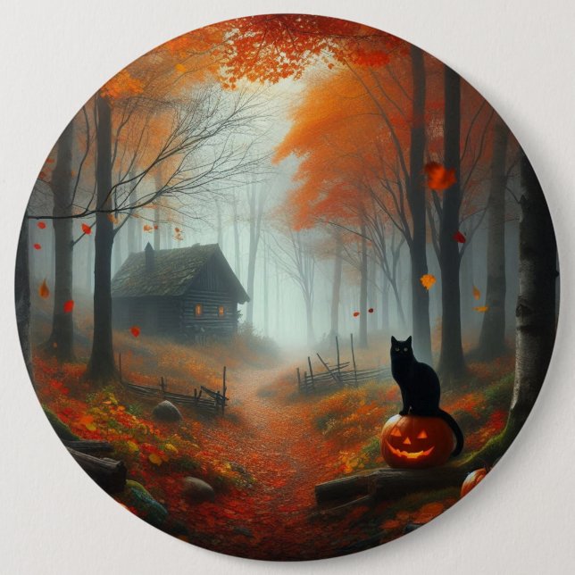 Halloween/Fall/Autumn/pumpkin/cat Paper Cups 6 Inch Round Button (Front)