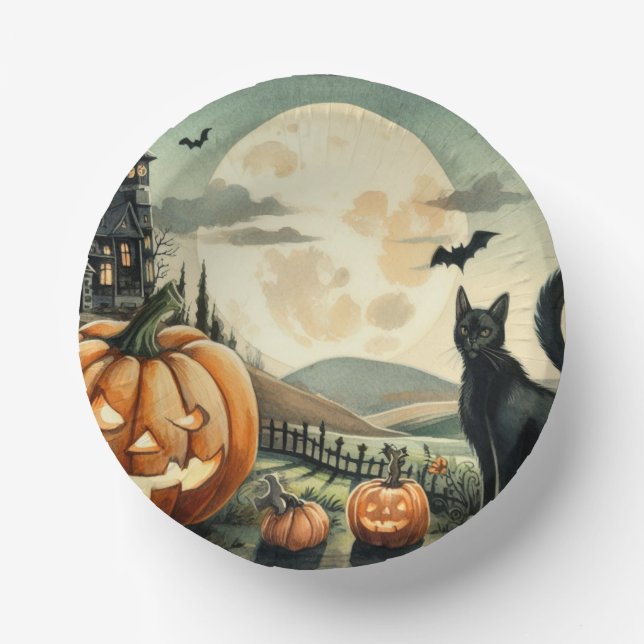 Halloween/Fall/Autumn/pumpkin/cat Paper Plate (Front)