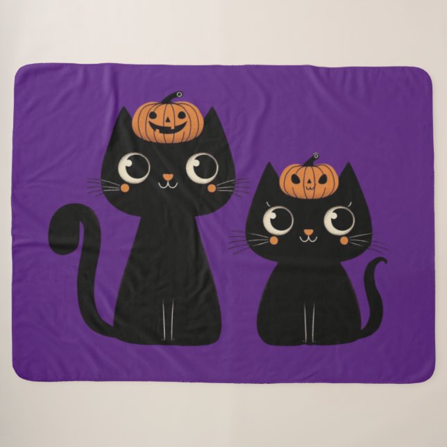 Halloween/Fall/Autumn/pumpkin/cat Sherpa Blanket (Front (Horizontal))