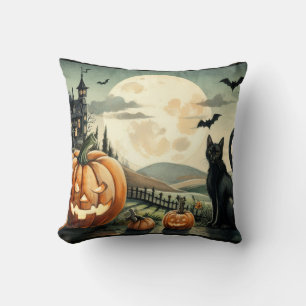 Halloween/Fall/Autumn/pumpkin/cat Throw Pillow