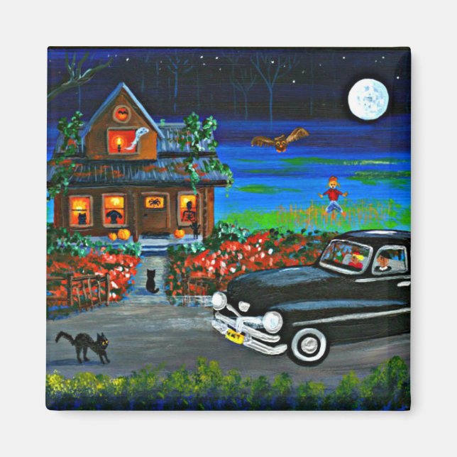 Halloween Fall Black Cat Creationarts Magnet (Front)