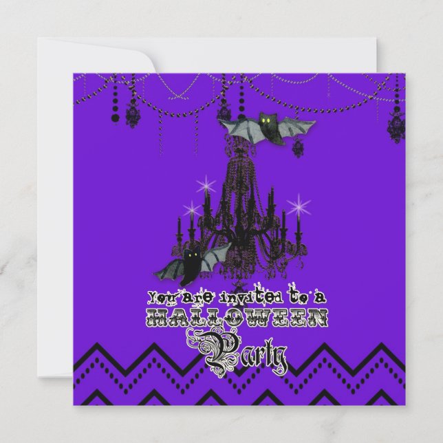 Halloween Fall Chandelier Bat Chevron Zig Zag Invitation (Front)