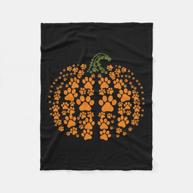 Halloween Fall Cute Paws Pumpkin Pet Lovers  Fleece Blanket (Front)