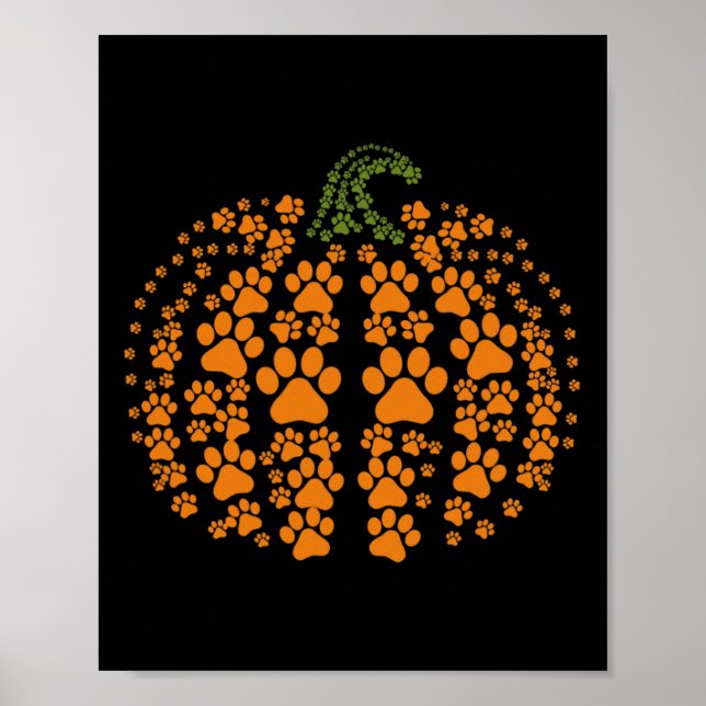 Halloween Fall Cute Paws Pumpkin Pet Lovers  Poster (Front)