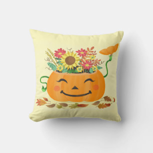 Halloween Fall Floral Pumpkin Throw Pillow