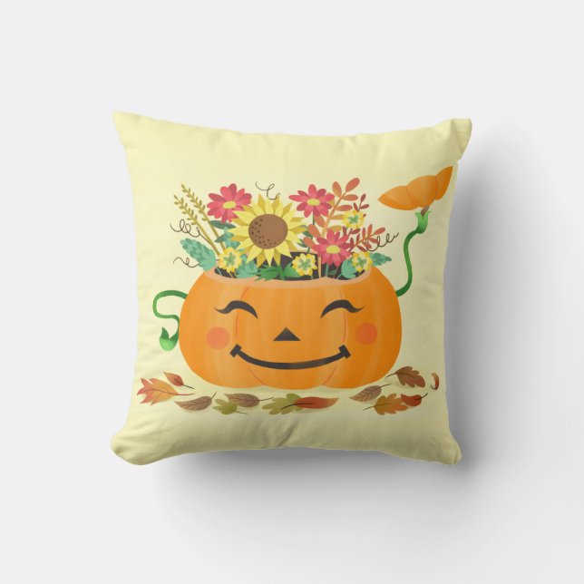 Halloween Fall Floral Pumpkin  Throw Pillow (Front)