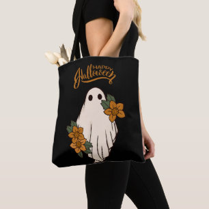 Halloween Fall Flowers Ghost Tote Bag