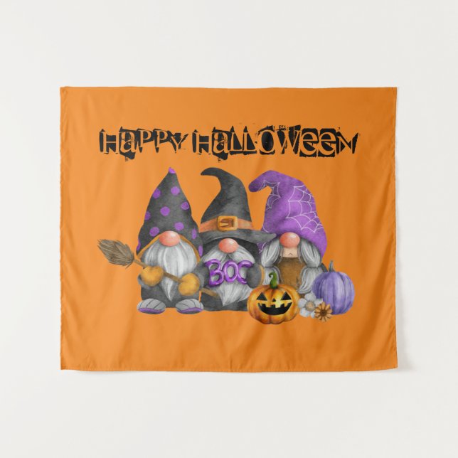 Halloween Fall Gnomes Watercolor Tapestry (Front (Horizontal))