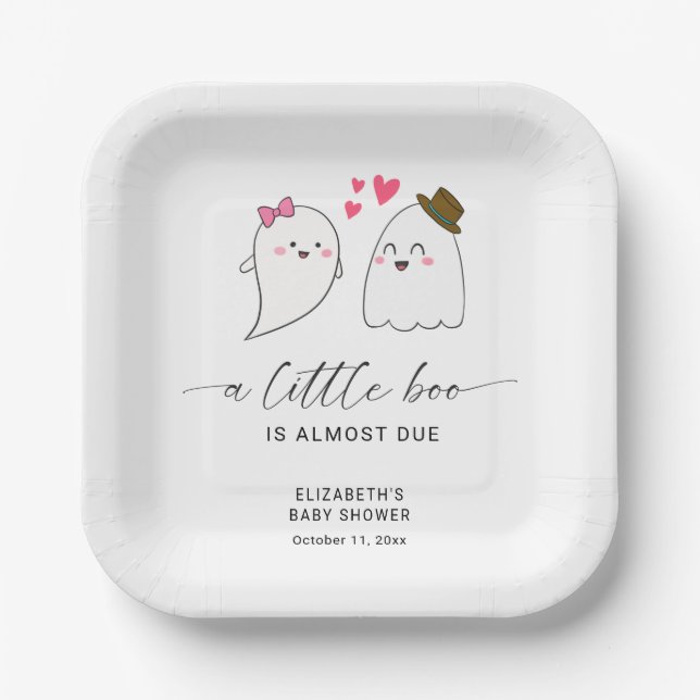 Halloween Fall Little Boo Baby Shower QR Code  Paper Plate (Front)