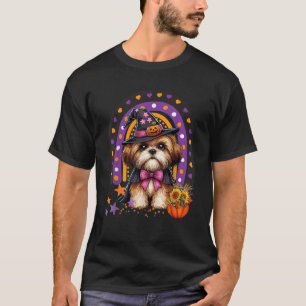 Halloween Fall Shih Tzu Dog Lover Witch Hat Rainbo T-Shirt