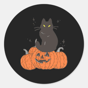 Halloween Fall Spooky Cat With Pumpkin  Classic Round Sticker