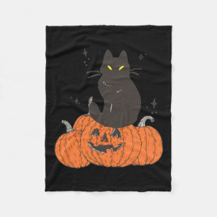 Halloween Fall Spooky Cat With Pumpkin  Fleece Blanket