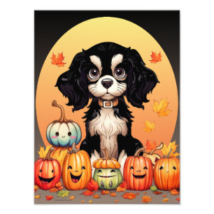 Halloween, Fall-Themed, Black and Tan Cavalier Photo Print