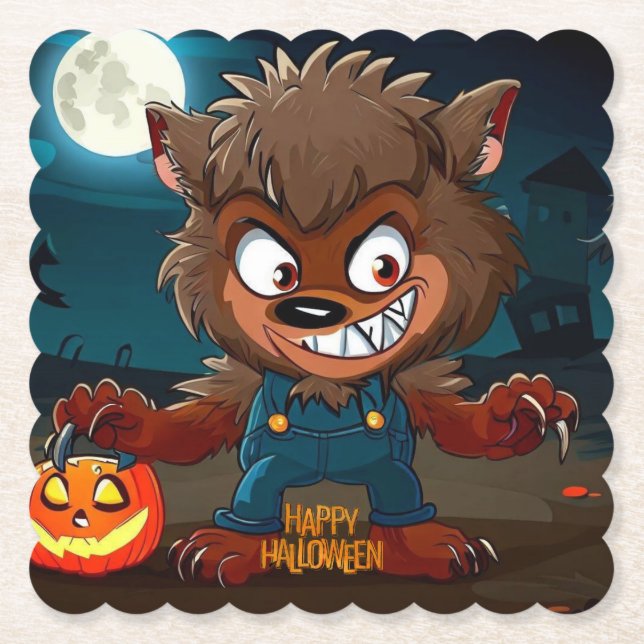 Halloween/Fall/Werewolf/Cartoon Paper Coaster (Front)