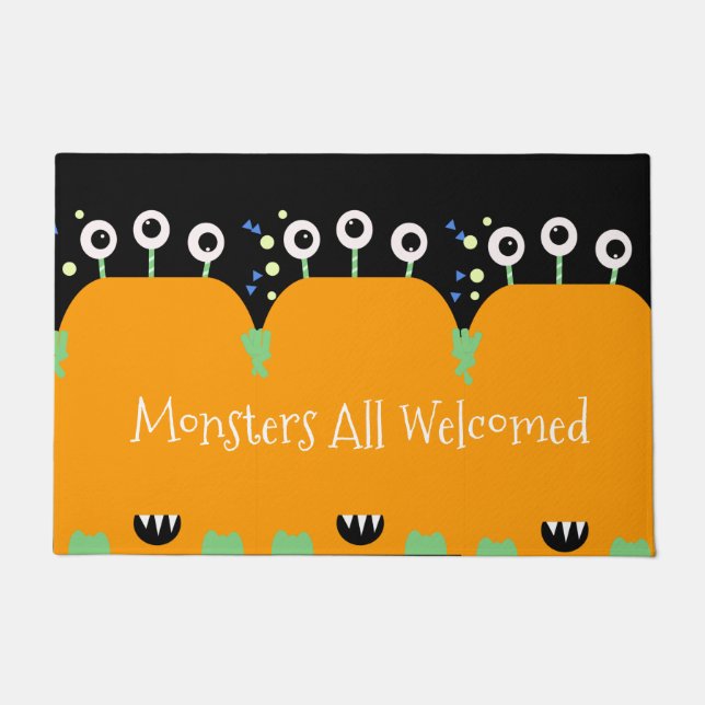 Halloween Family Orange Monster Costume Funny Doormat (Front)