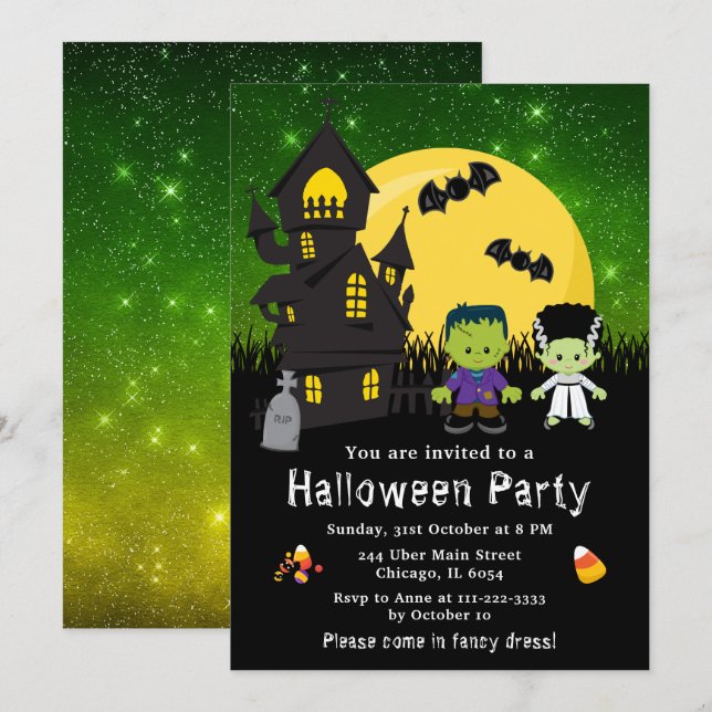 Halloween Fancy Dress Party Monsters Green Invitation (Front/Back)