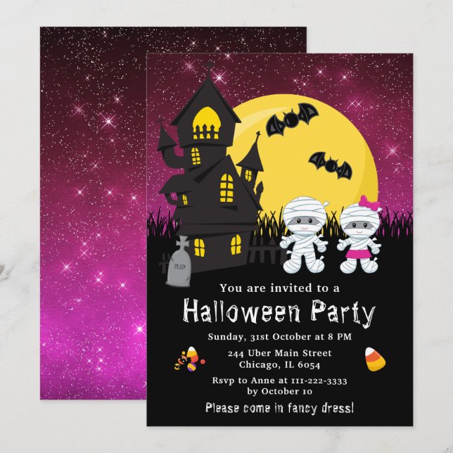 Halloween Fancy Dress Party Mummy Pink Invitation (Front/Back)