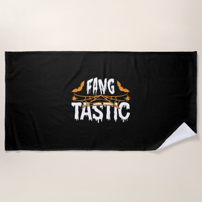 Halloween Fang Tastic Birthday Beach Towel (Front)