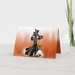 halloween fashionillustration in front of flames card