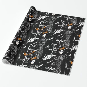 halloween fashionillustration with a broom wrapping paper