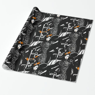 halloween fashionillustration with a broom wrapping paper