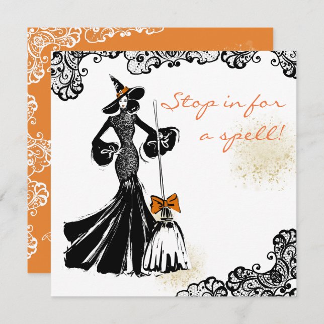 halloween fashionillustration with lace pattern invitation (Front/Back)