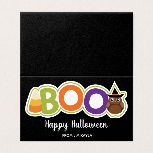 Halloween Favor Bag Topper with Editable Name Business Card (Outside Unfolded)