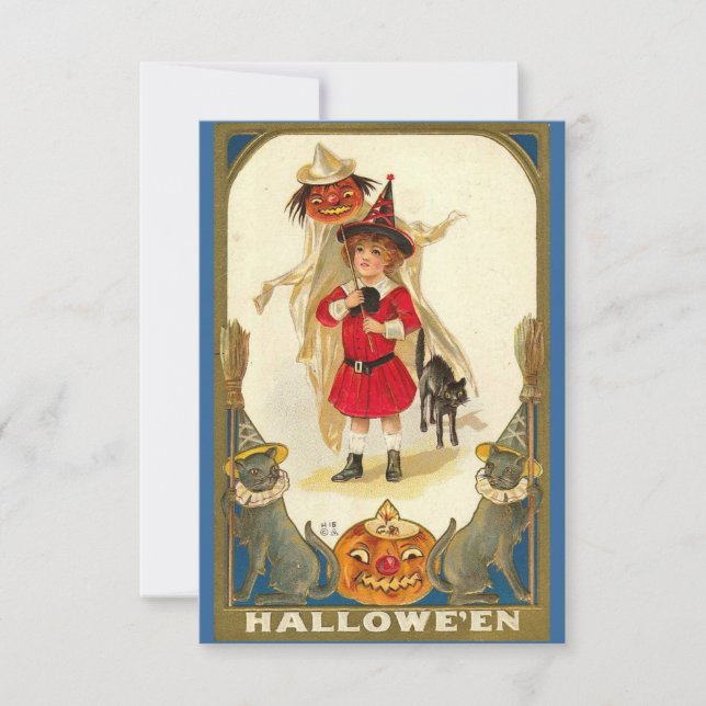 Halloween Feast Invitation Vintage Cats Kid (Front)