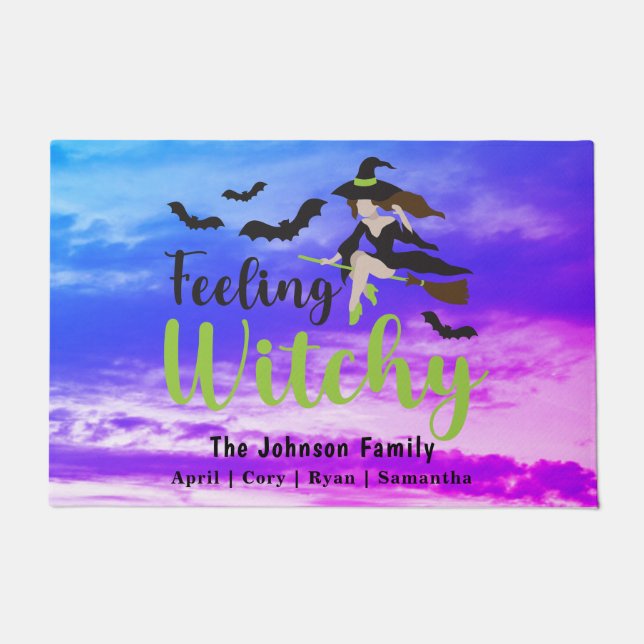 Halloween Feeling Witchy Witch Blue Purple Sky Doormat (Front)
