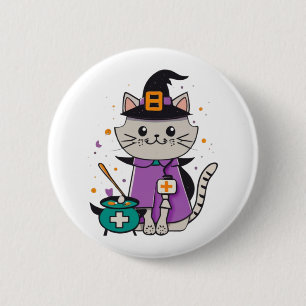 Halloween Feline Hero One Spooky Nurse Cat 2 Inch Round Button