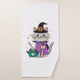 Halloween Feline Hero One Spooky Nurse Cat Bath Towel