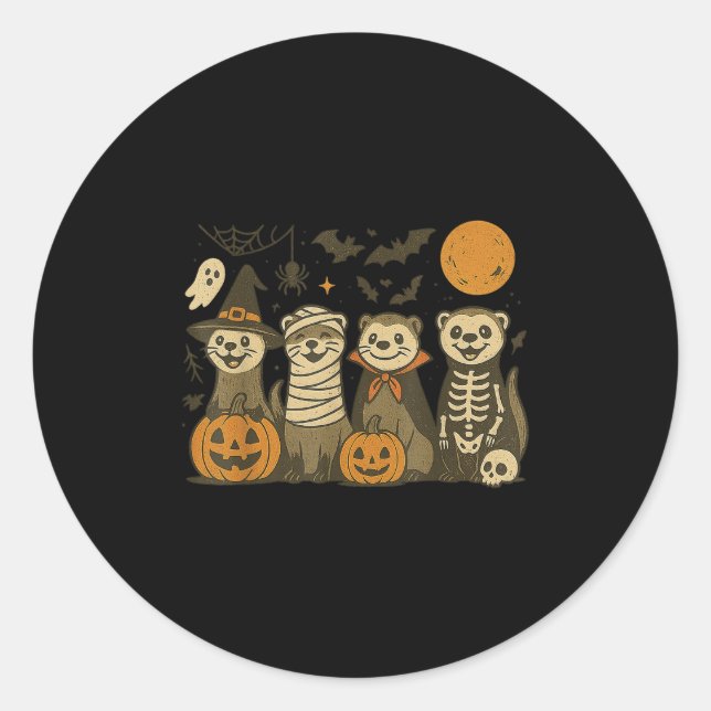 Halloween Ferret Costumes Ghost Witch Mummy Men Wo Classic Round Sticker (Front)