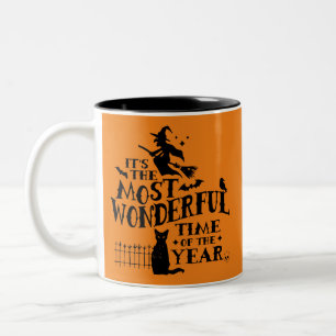 Halloween Festive Fall Spooky Wonderful Time Oct  Two-Tone Coffee Mug