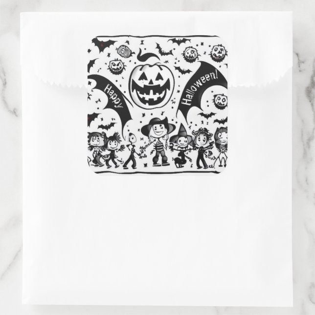 Halloween fiesta en noir et blanc  square sticker (Bag)