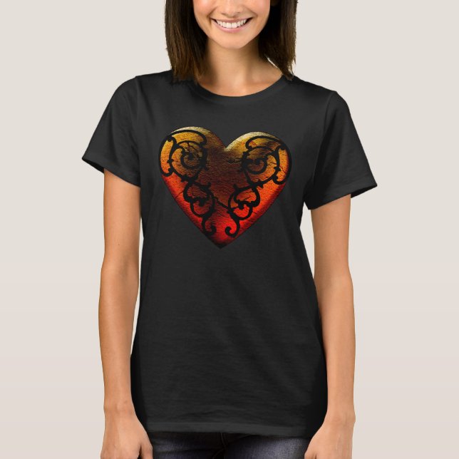 Halloween Filigree Goth Heart T Shirt (Front)