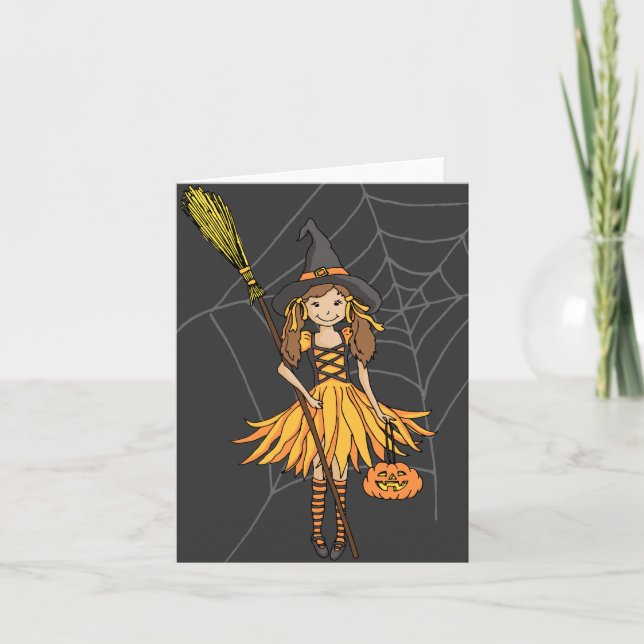 Halloween fille mignonne avec carte citrouille (Devant)